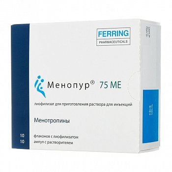 Менопур 75 МЕ лиофилизат для приготовления раствора для инъекций 10 шт. в комплекте с растворителем ампулы 10 шт.
