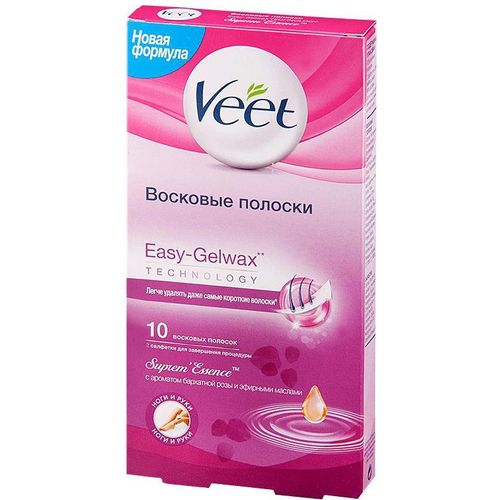 Вит/Veet полоски восковые д/бикини бархатная роза/эф. масла №14